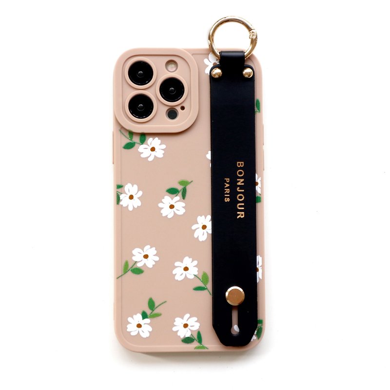 iPhone15/14/13/12 東京限定-粉膚小甜花手帶手機殼 - 手機殼/手機套 - 塑膠 粉紅色