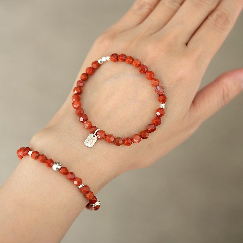 Natural Southern Red Agate Silver Bracelet, Sichuan Liangshan Semi- Gemstone Exquisite Beaded Hand-made Birth Year Girl - Bracelets - Semi-Precious Stones Red