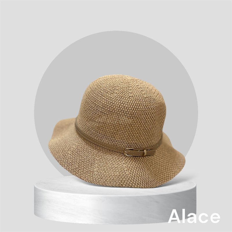 Wavy belt hat- Khaki - หมวก - ผ้าฝ้าย/ผ้าลินิน 