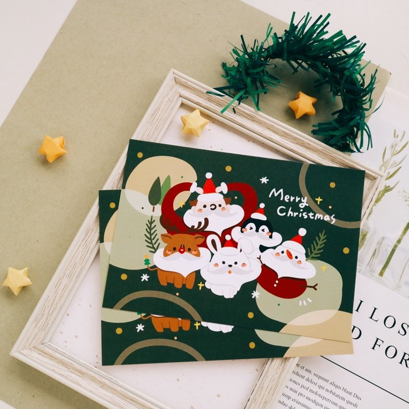 Hand-painted postcards – Our masquerade Christmas postcards (can be purchased with a kraft envelope) - การ์ด/โปสการ์ด - กระดาษ สีเขียว