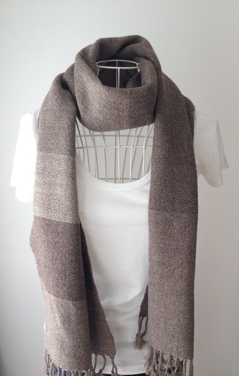 【ウール：秋冬】男女兼用：手織りマフラー "Brown 6" - 絲巾 - 羊毛 咖啡色