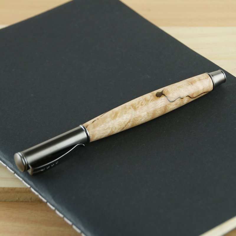 Customized-Germany SCHMIDT pull-out wood ballpoint pen / sparkling white beech - Rollerball Pens - Wood Gold