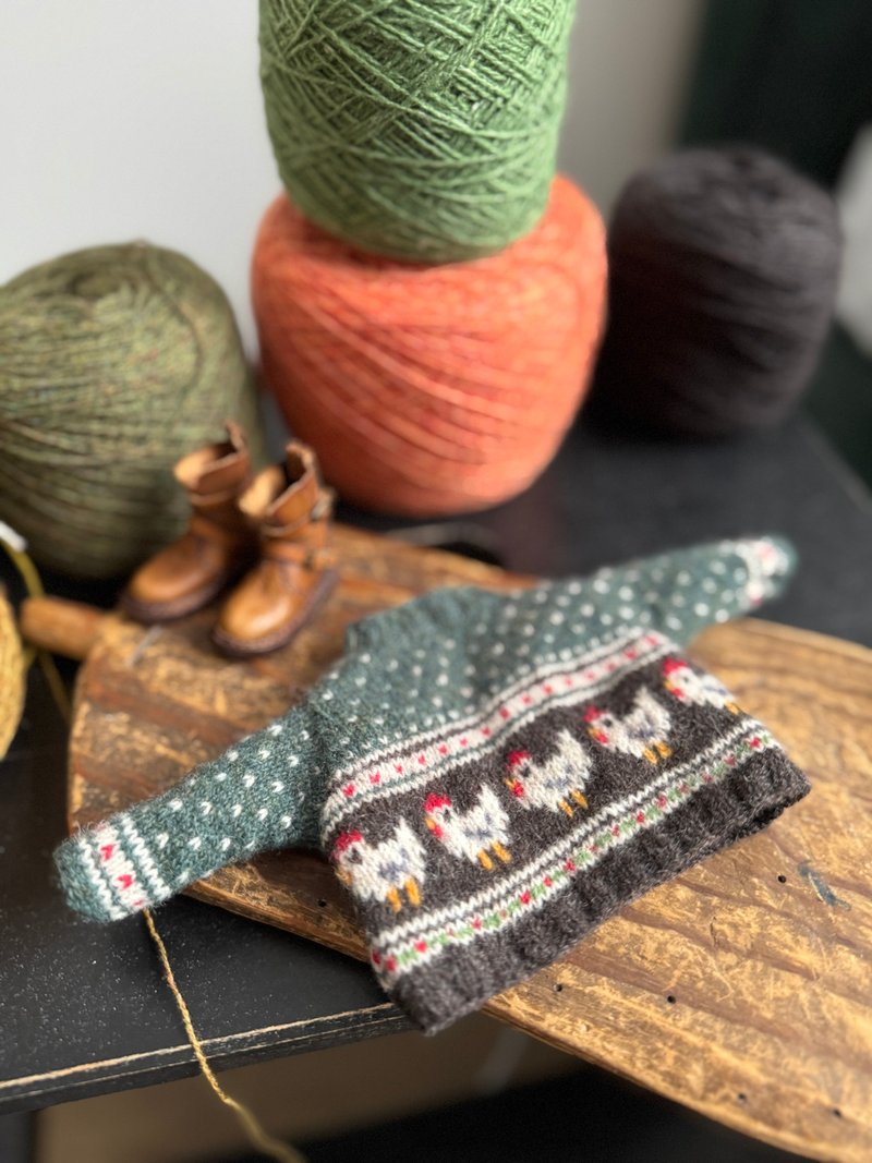 Blythe's sweater with white chickens - 公仔/玩偶 - 羊毛 綠色