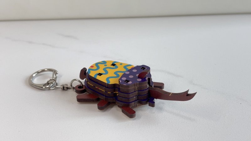 3D組合鑰匙圈 獨角仙 鍬形蟲 DIY材料包 - 零件/散裝材料/工具 - 木頭 多色