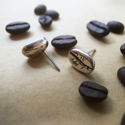 Ewin 創物-銀飾品設計創作 純淨系列【咖啡豆】925純銀耳飾/耳釘/耳環(單個)母親節祝福禮物