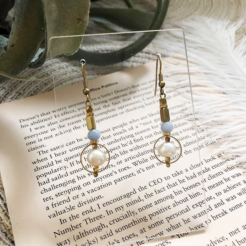黃銅淡水珍珠天使石耳環 可改耳夾 - 耳環/耳夾 - 銅/黃銅 多色