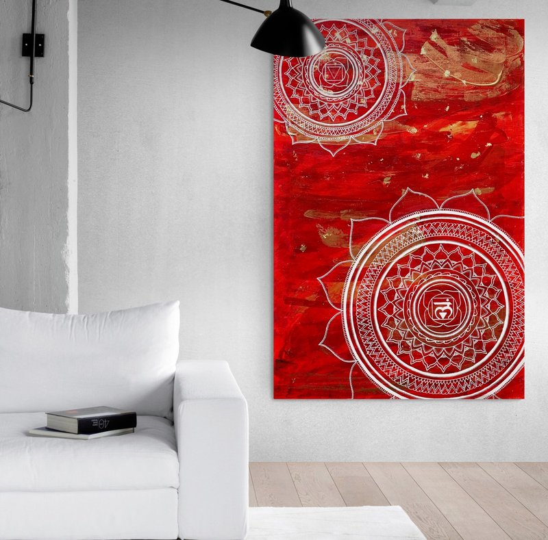 Spiritual wall art red mandala Muladhara chakra Sacred geometry Meditation art - Wall Décor - Acrylic Red