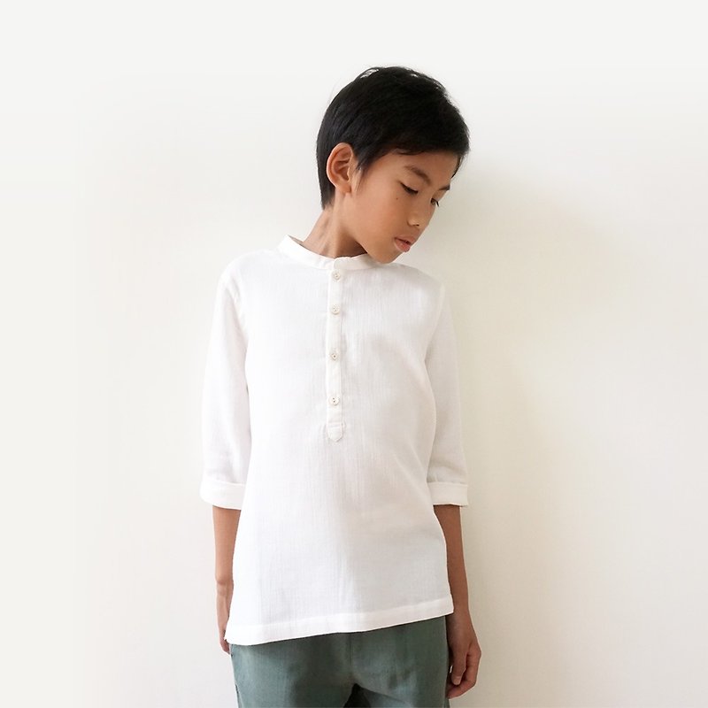Organic cotton gauze children's cardigan-white - เสื้อยืด - ผ้าฝ้าย/ผ้าลินิน ขาว