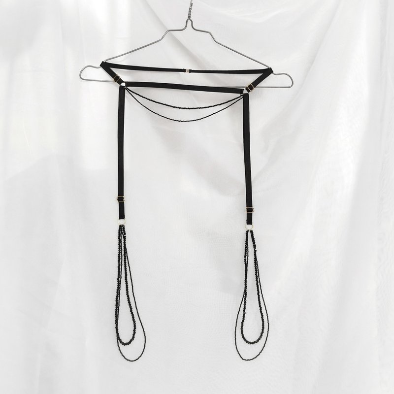 Hip straps - Beads harness - Thigh bondage accessories - Sexy body jewelry - 其他 - 玻璃 黑色