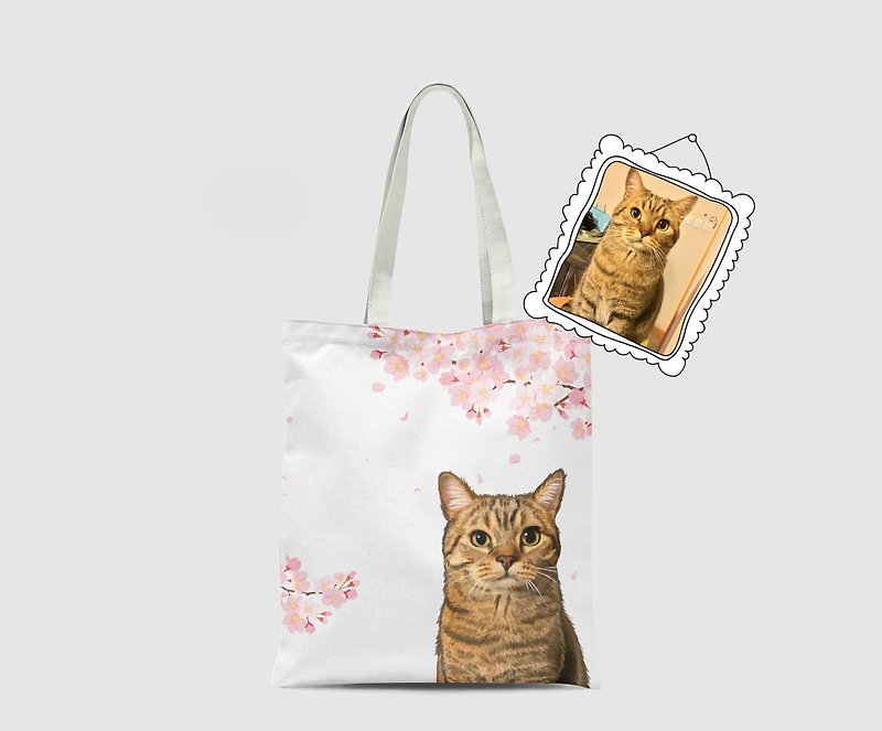 Custom Made Personalized Portrait Illustration Pet Cat Dog Puppy Tote Bag - กระเป๋าถือ - วัสดุอื่นๆ หลากหลายสี