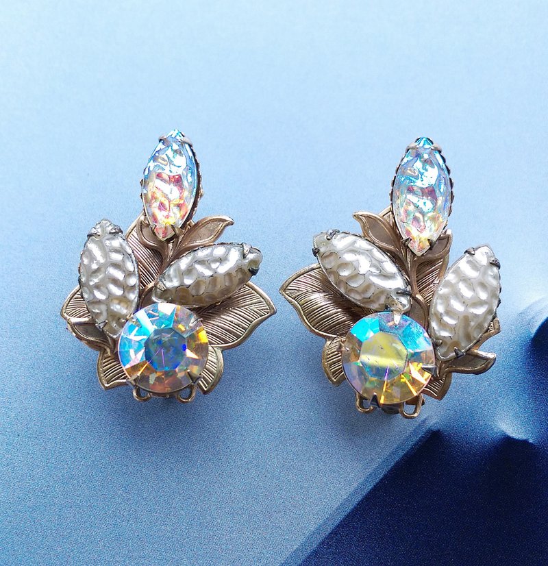 Vintage Jewelry 西洋古董飾品 CR CO STERLING 葉形 夾式耳環 - 耳環/耳夾/耳骨夾 - 其他金屬 金色