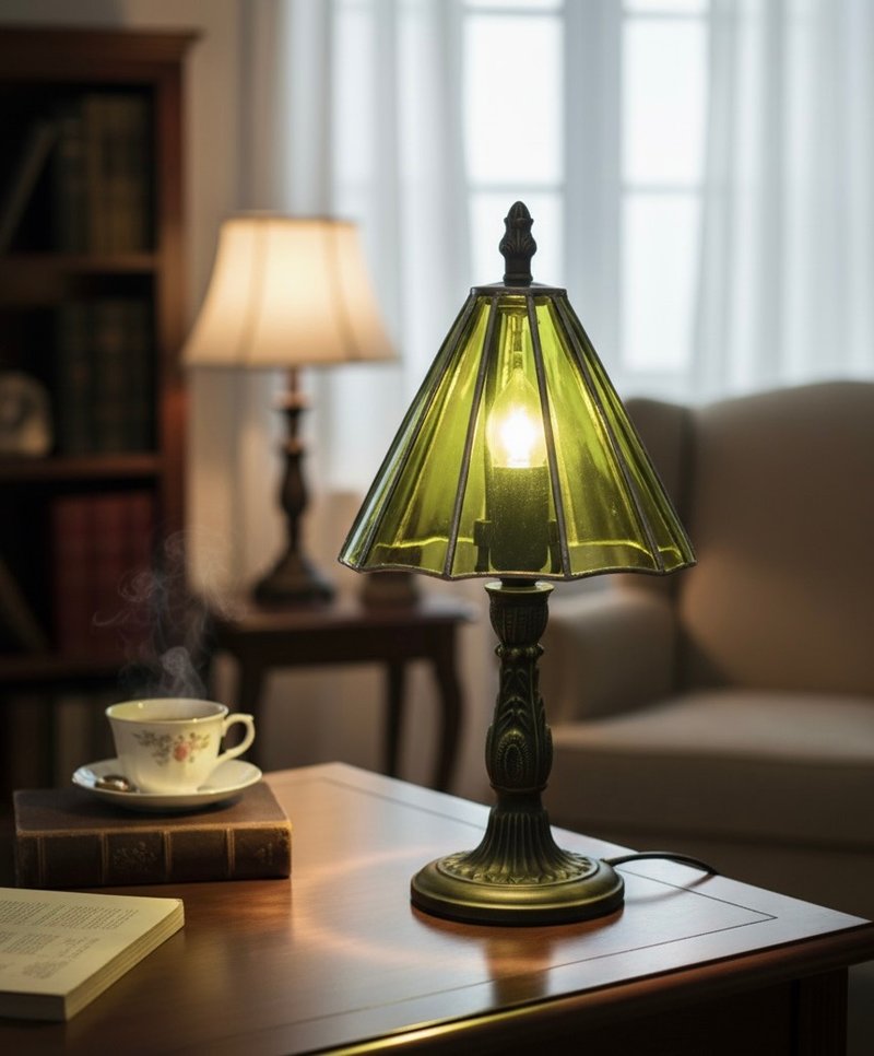 再生酒瓶手工復古鑲嵌玻璃桌燈 - 燈具/燈飾 - 玻璃 卡其色