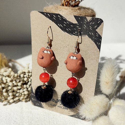 Noonster clay village 【Gift Box】Terra cats, Handmade Dangle Earring