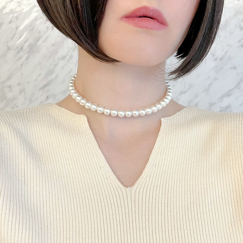 Cotton pearl simple choker SV188 - Necklaces - Other Materials White