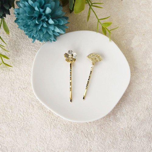 天堂鳥手工飾品 手工限定-扇形珍珠花朵髮夾套組