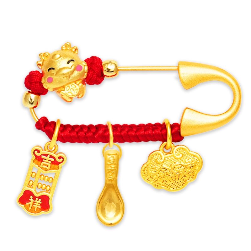 [Children's Painted Gold Jewelry] Golden Spoon of Good Luck and Peace Talisman Year of the Dragon Pin weighs approximately 0.09 coins (one month) - Baby Gift Sets - 24K Gold Gold