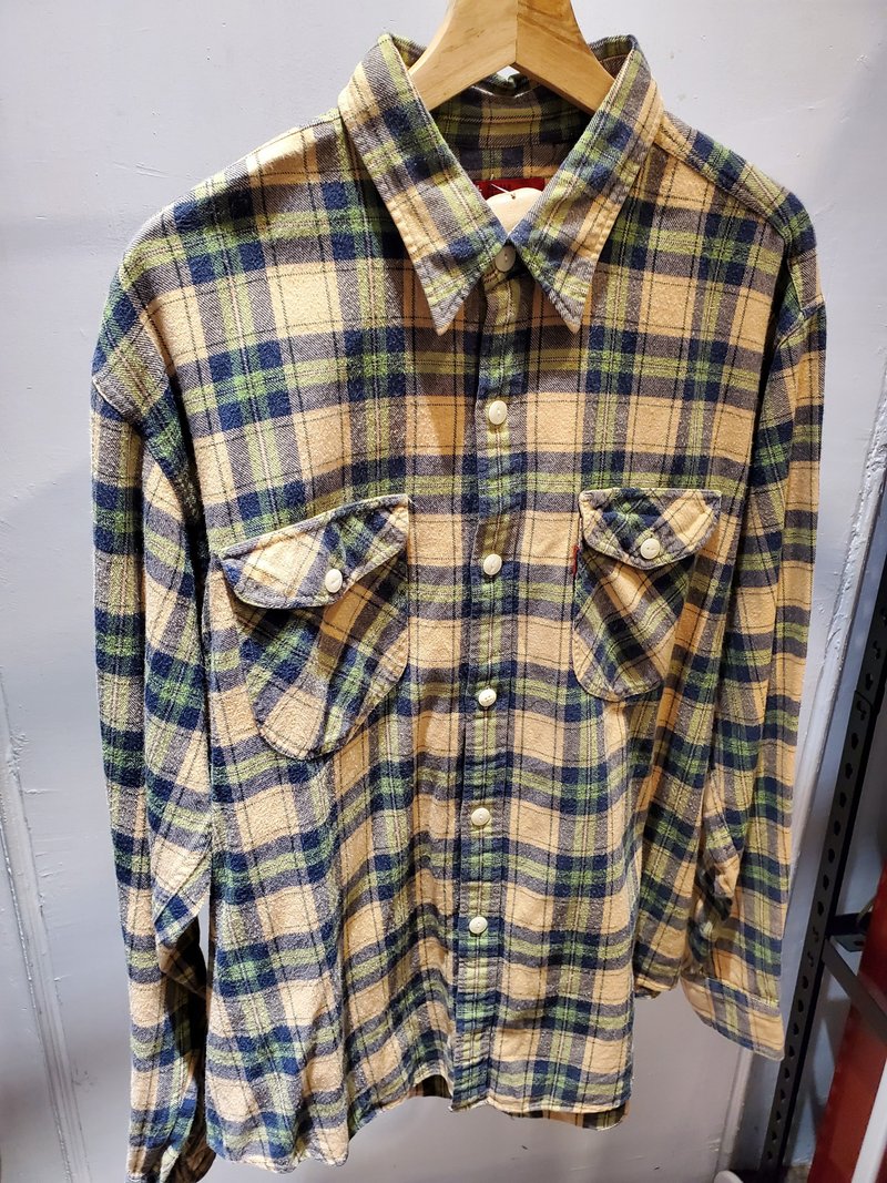 有禮貌穿搭 日本古著 levi's 法蘭絨 美式格紋 長襯 L號 - 男襯衫/休閒襯衫 - 棉．麻 橘色