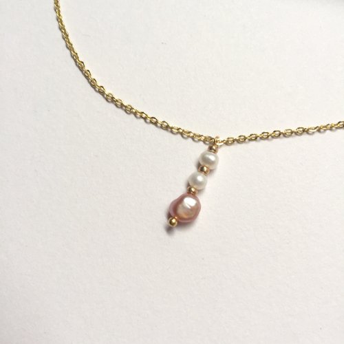 KAREN JEWELRY 14K包金 天然粉色不規則淡水珍珠項鍊 鎖骨鏈