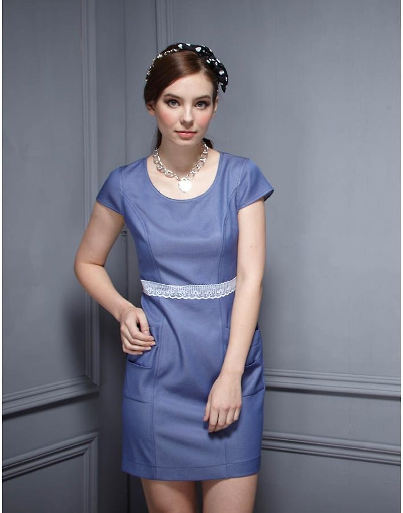 圓蕾絲窄洋-牛仔 - 洋裝/連身裙 - 其他材質 藍色