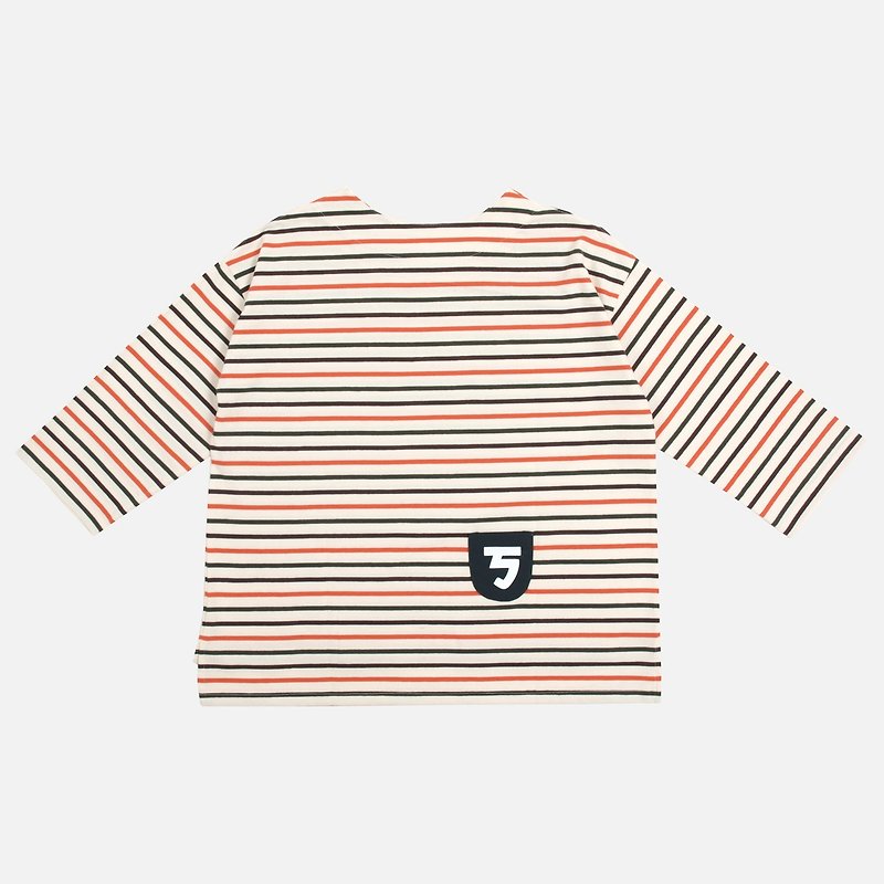ㄎ pocket open collar striped top - เสื้อยืดผู้หญิง - ผ้าฝ้าย/ผ้าลินิน สีส้ม