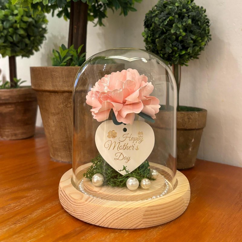 Mother's Day Carnation Paper Flower Glass Vase - ช่อดอกไม้แห้ง - กระดาษ สึชมพู