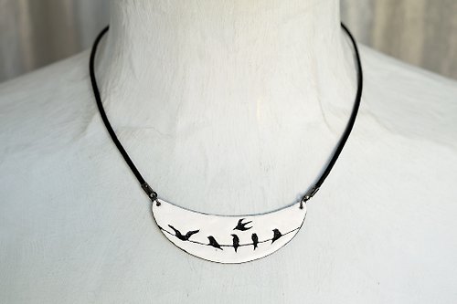 Miska Birds in Wire, Swallows, Birds, Bird Necklace, Enamel Necklace, Enamel Jewelry