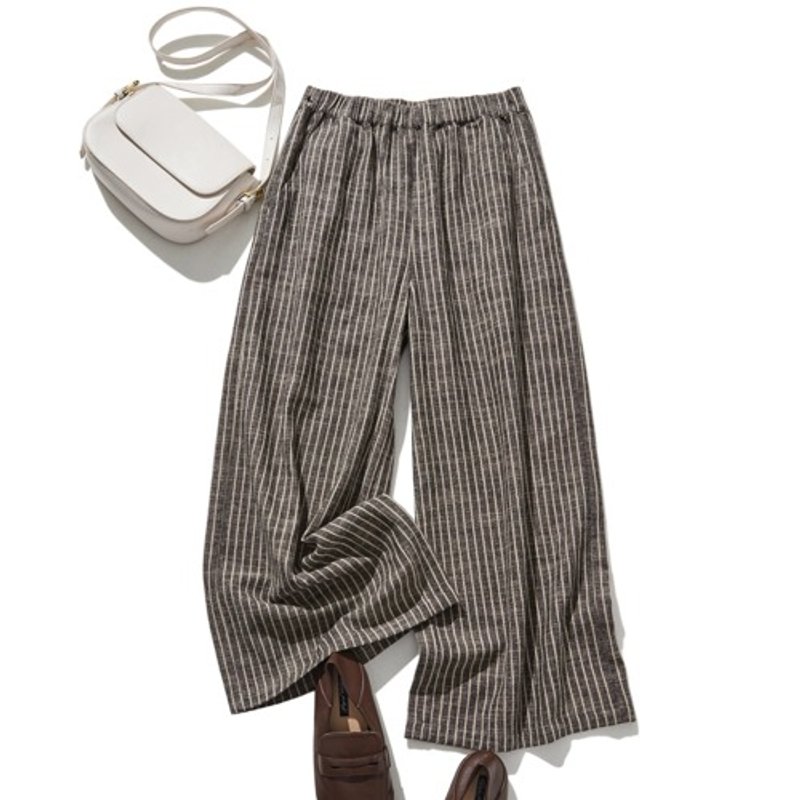 Wide pants with a comfortable waist for a slimming look Striped cotton Linen 241015-1 - Women's Pants - Cotton & Hemp 