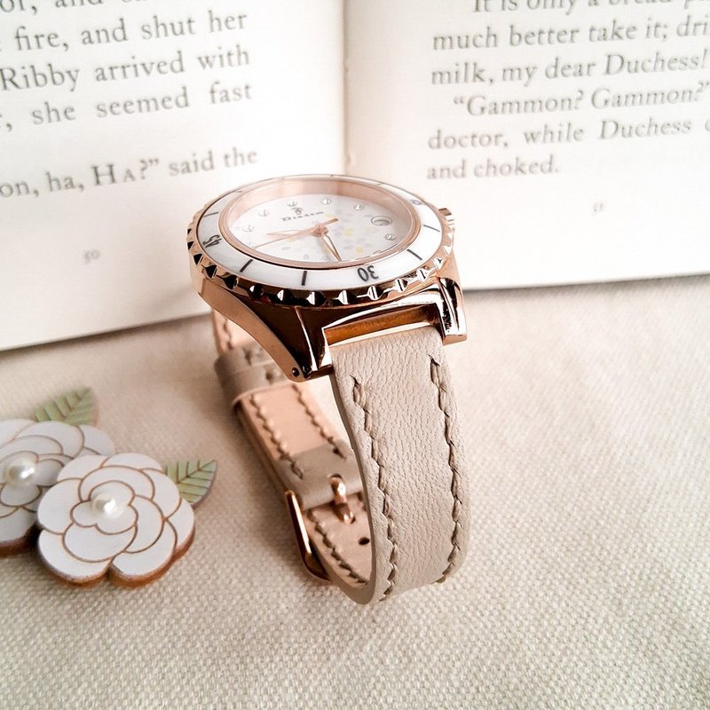 直耳通用皮革錶帶 / 快拆設計 / 手工製作 / 低調奢華-米灰 - 錶帶 - 真皮 