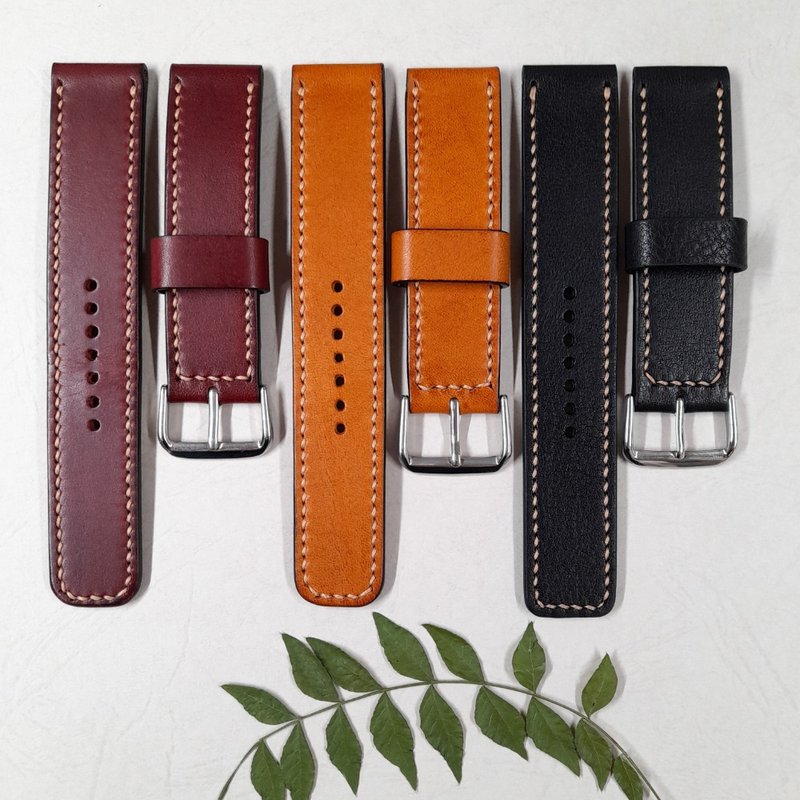 Handmade leather strap (straight style) - top Italian vegetable tanned leather - สายนาฬิกา - หนังแท้ 