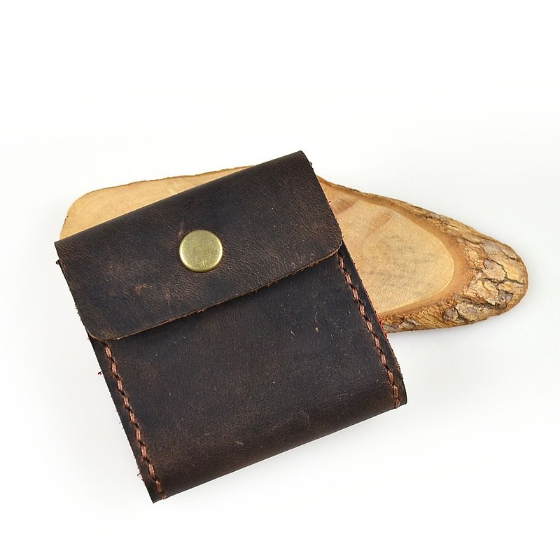 [U6.JP6 Handmade Leather Goods]-Hand-stitched imported cowhide and natural hand-made leather. Coin purse/universal bag (suitable for both men and women) - Wallets - Paper Brown