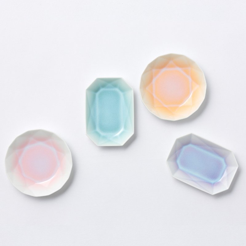 Pastel Origami Dish / Arita Jewel Set of 4 - Small Plates & Saucers - Porcelain Multicolor