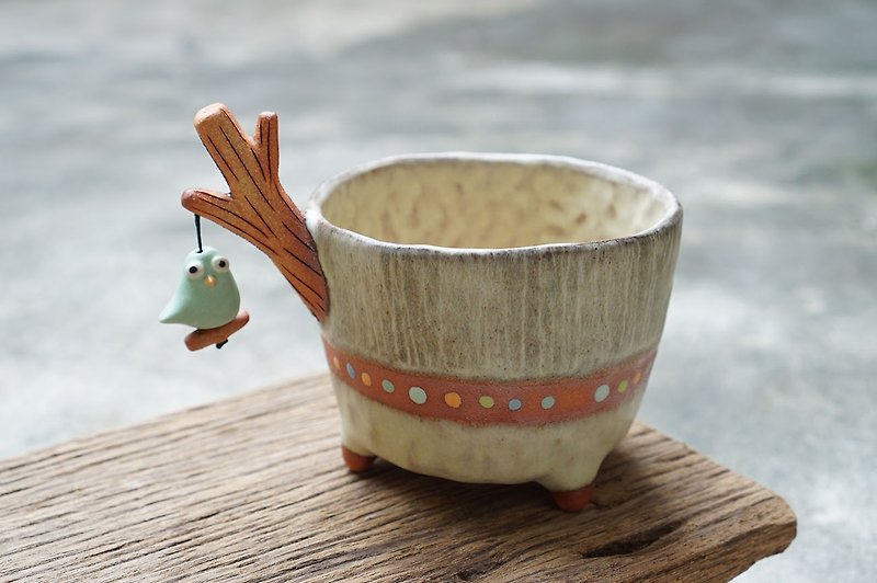 Branch plant pot for cactus ,little bird , handmade ceramic , pottery - 植栽/盆栽 - 陶 多色