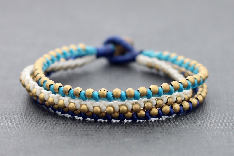 Bead Bracelets Nautical Brass Bracelet Woven Friendship - สร้อยข้อมือ - กระดาษ สีน้ำเงิน
