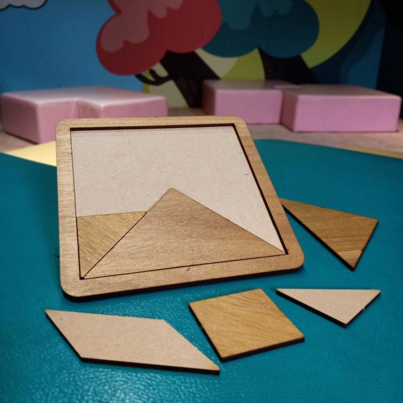 【手作DIY】七巧板 原木貼皮拼板  手作DIY - 木工/竹藝/紙雕 - 木頭 橘色
