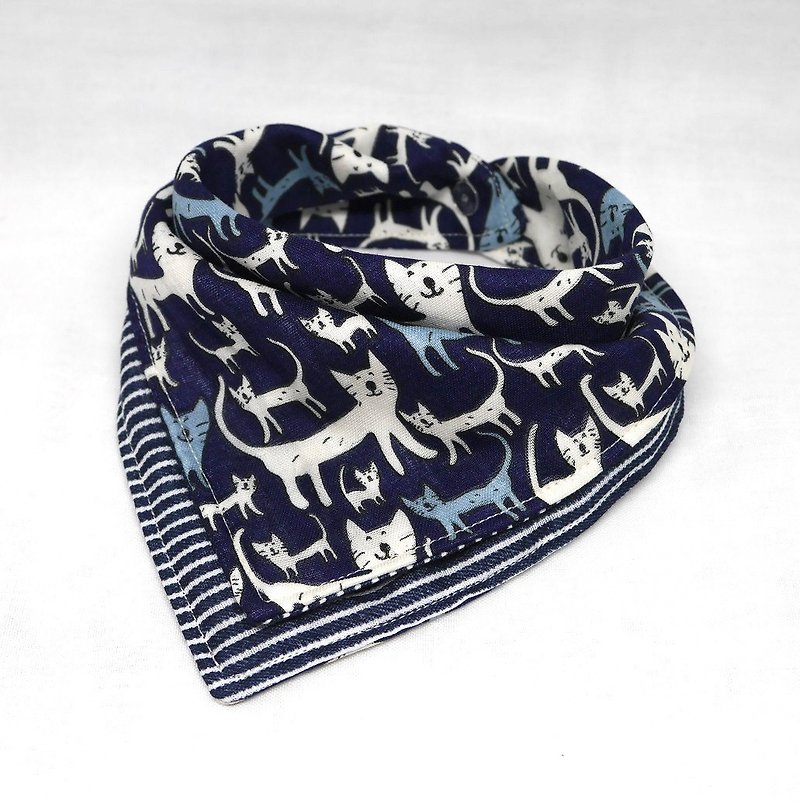 Japanese Handmade 6-layer-gauze Baby Bib/bandana style - ผ้ากันเปื้อน - ผ้าฝ้าย/ผ้าลินิน สีน้ำเงิน