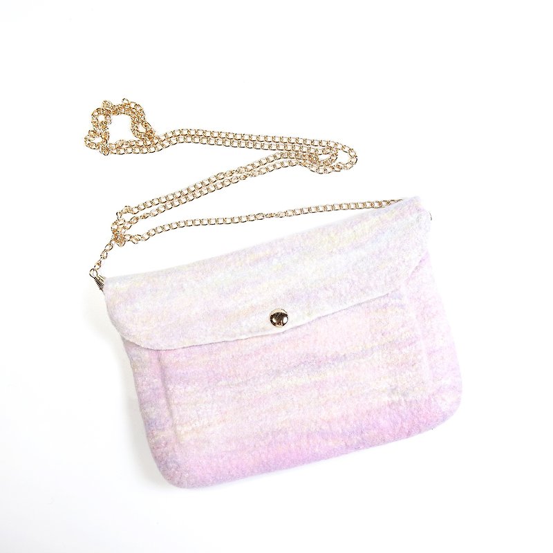 Hand-Mixed Silk Wool Felt Moist Carry Mini Side Backpack/Fantasy - Messenger Bags & Sling Bags - Wool Pink