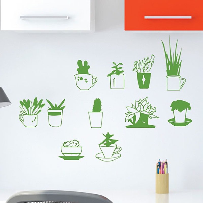 Wall Stickers-Made in Taiwan Creative Seamless "Smart Design" Easy Small Potted Plant - Items for Display - Paper 