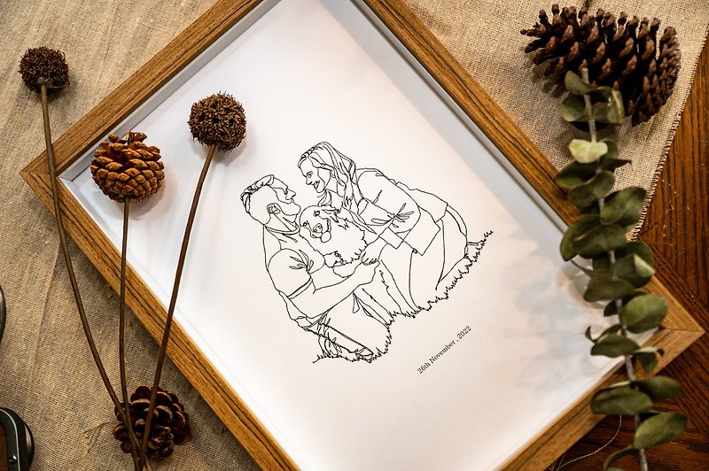 Simple line drawing 3 people family portrait portrait custom drawing birthday gift custom gift with electronic file - Customized Portraits - Paper 
