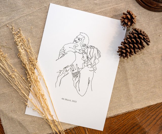 シンプル線画 3人家族 似顔絵 似顔絵 オーダーメイド 誕生日プレゼント