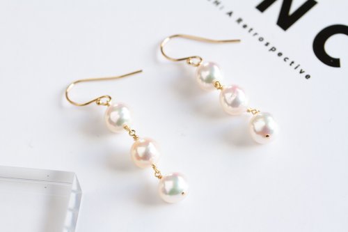 あこやパールピアス あこや真珠 3連パールピアス アコヤパール akoya バロックパール 三連ピアス あこや真珠 14kgf / Triple Baroque