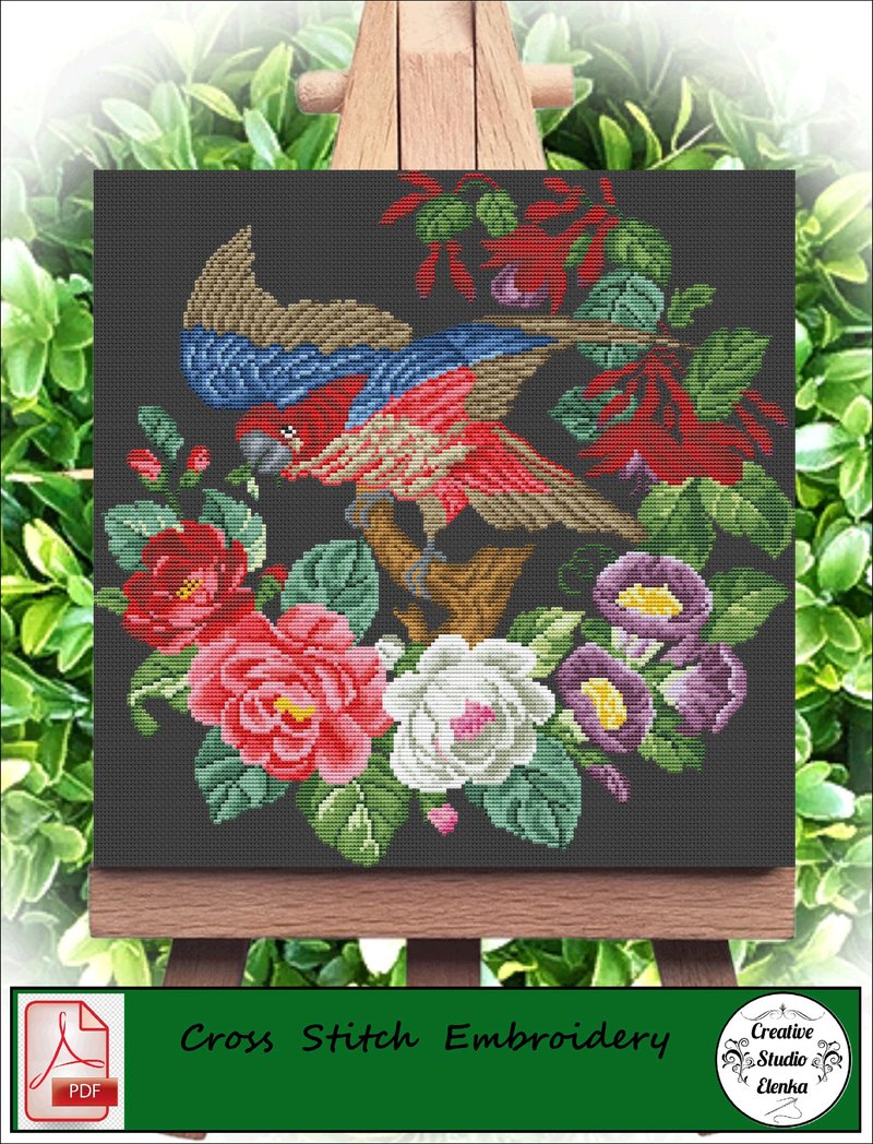 Vintage Cross Stitch Scheme Macaw Parrot - PDF Embroidery Scheme - เย็บปัก/ถักทอ/ใยขนแกะ - วัสดุอื่นๆ 