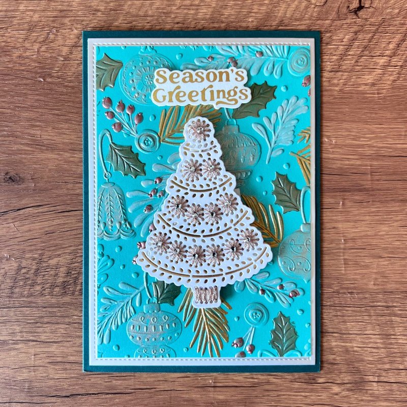 Season's Greetings 刺繡 聖誕樹 著色 凹凸紋理 聖誕卡 - 卡片/明信片 - 紙 綠色