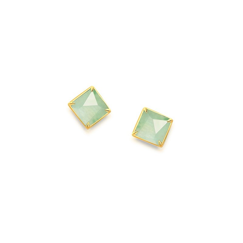 Natural Jadeite Chinese Square Stud Earrings - Earrings & Clip-ons - Jade Gold