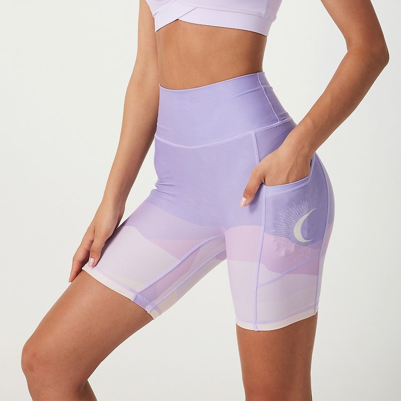 SILVERWIND travel series purple moon print high waist sports fitness cycling yoga pants four points - กางเกงวอร์มผู้หญิง - วัสดุอีโค สีม่วง