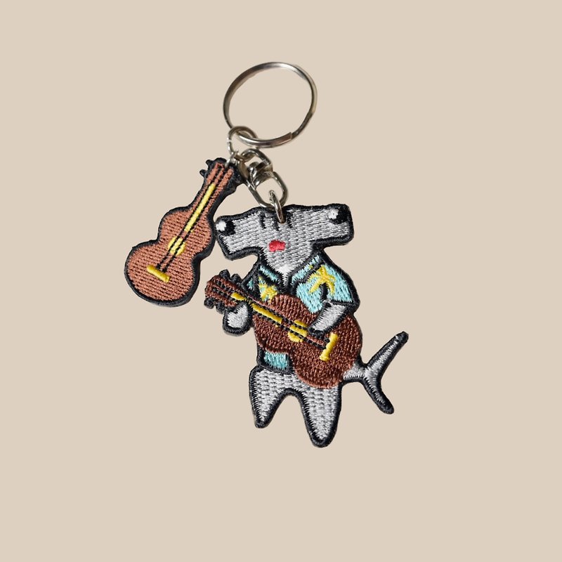 Embroidery Charm-Hammerhead Shark Playing Music/Double-sided Embroidery Charm - Charms - Thread Multicolor