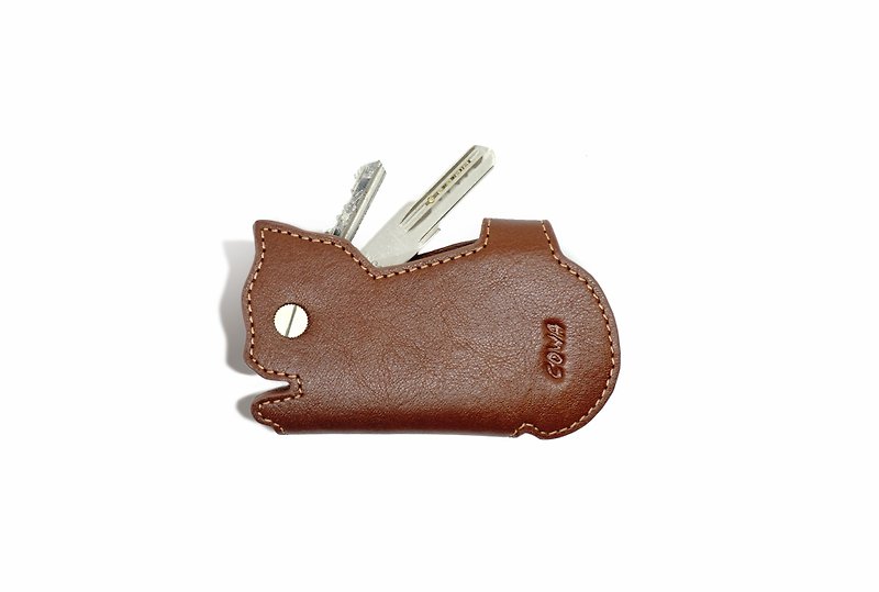 Cat key lock ring - Keychains - Genuine Leather Brown