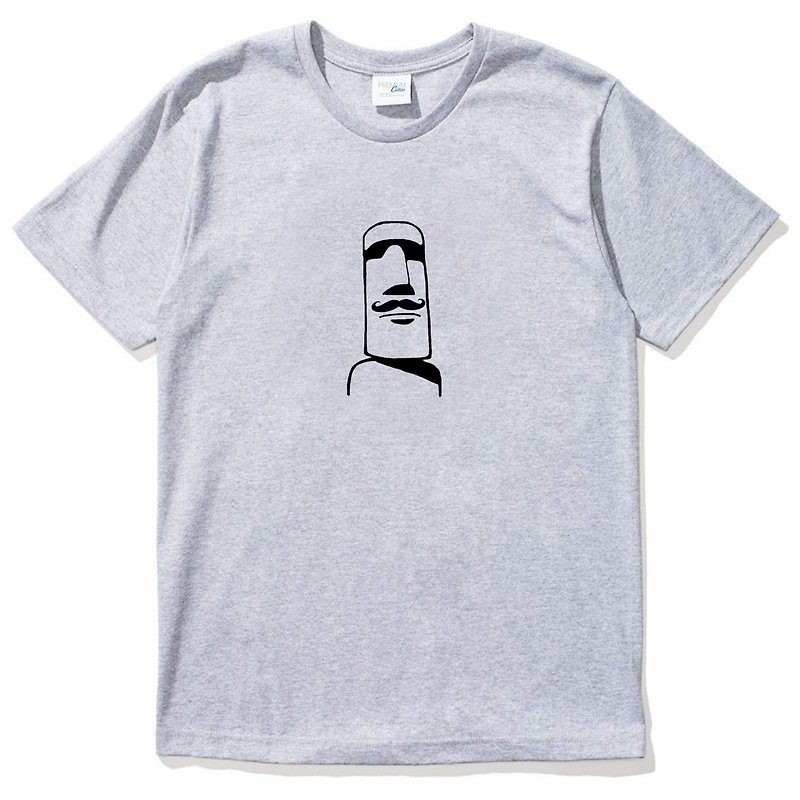 摩艾 鬍子 Moai 短袖T恤 灰色 原創 插畫 圖T 復活節島 石像 文青 - T 恤 - 棉．麻 灰色