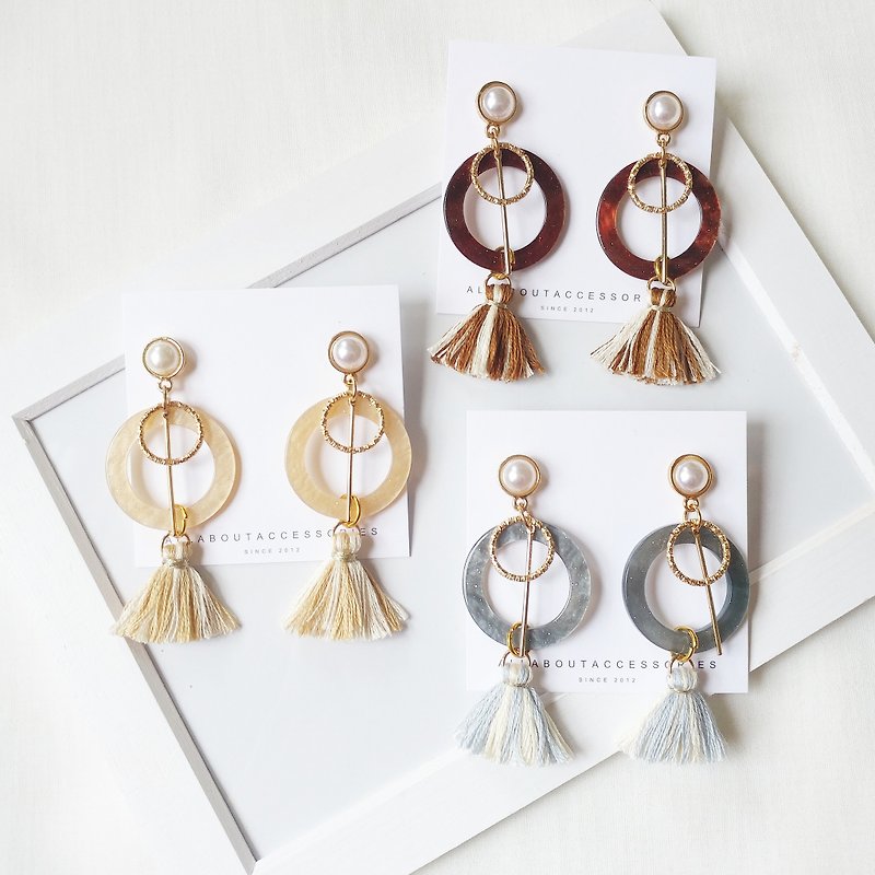 Classic Vintage Series - Vintage Tassel Ring Earrings / Ear Clips - Earrings & Clip-ons - Other Materials Multicolor