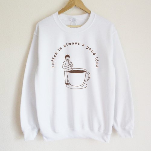 hipster coffee good idea 中性大學T 刷毛 白色 秋冬禮物快速咖啡瘋設祭