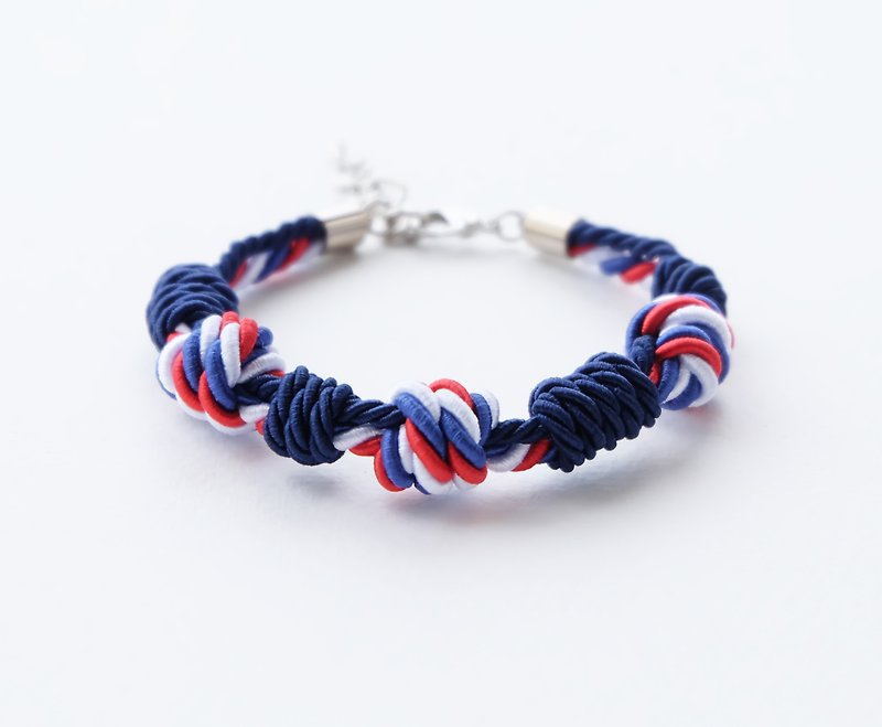 Tri color / Navy blue knot rope bracelet  - Bracelets - Polyester Blue